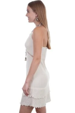 Scully Womens Natural 100% Cotton Tie Back S/L Dress -Stetson Shop PSL 218 NAT side