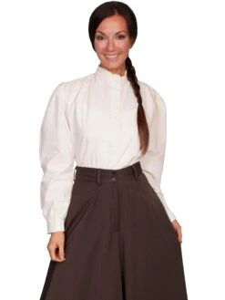 Scully RangeWear Womens Ivory 100% Cotton Pleated Pullover L/S Work Blouse L