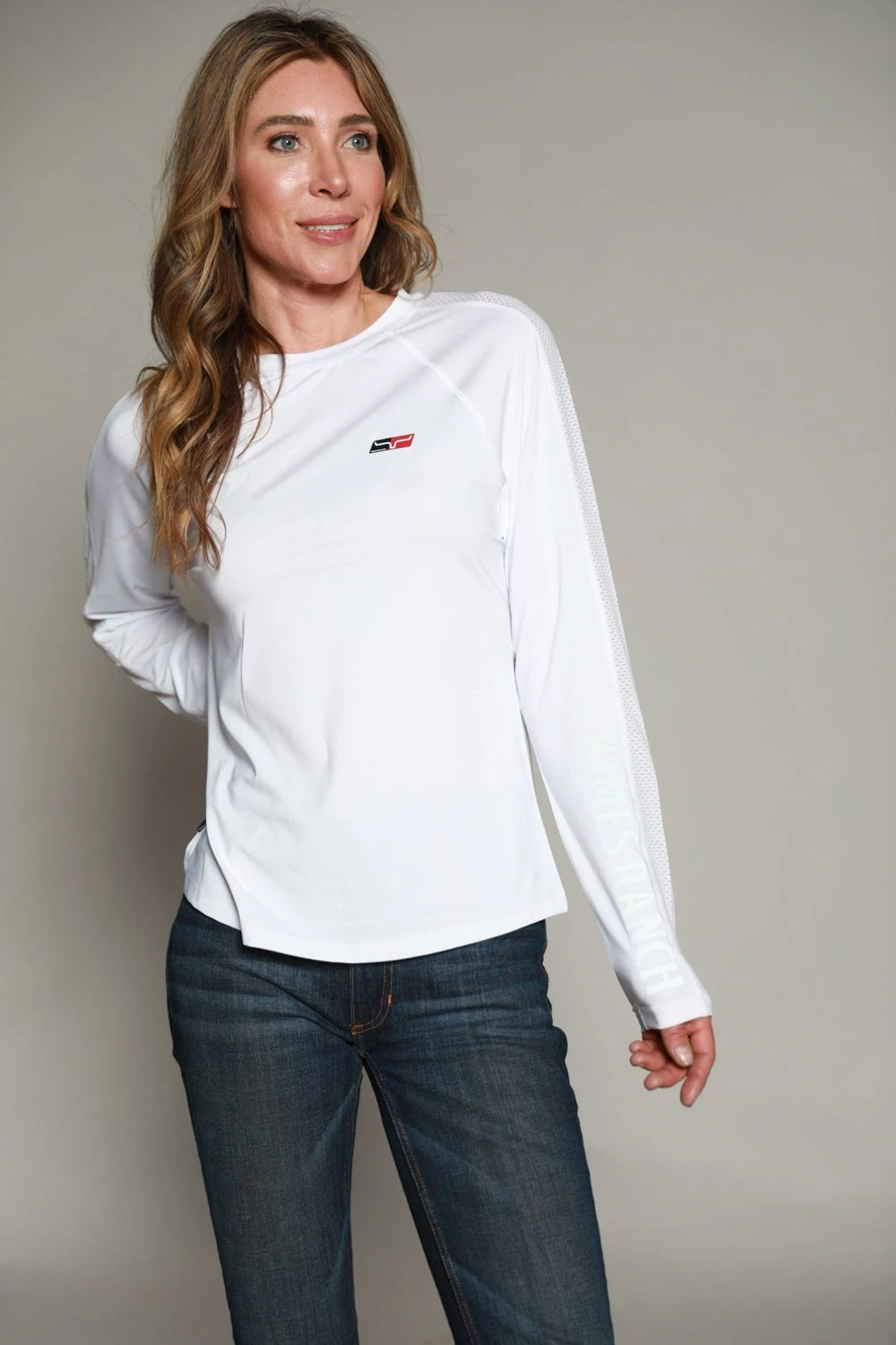 Kimes Ranch Womens K1 Tech Tee White Polyester Blend L/S T-Shirt 1 Kimes Ranch Womens K1 Tech Tee White Polyester Blend L/S T-Shirt