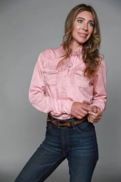 Kimes Ranch Womens KC Top Pink Heather 100% Tencel L/S Western Shirt -Stetson Shop kc tencel pink womens 4 scaled 1